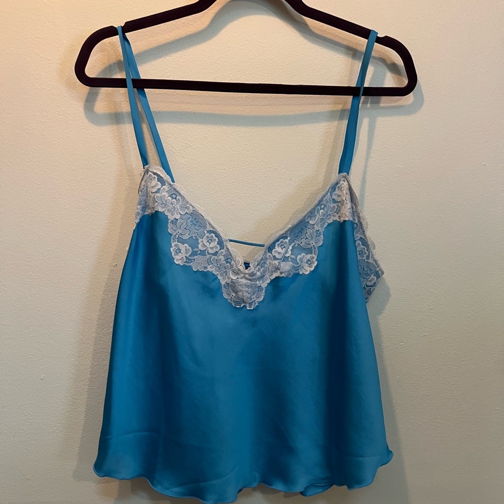 Free People Blue Lace Trim Tank Top
